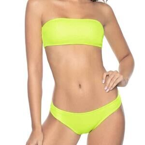PILYQ Tube Bandeau Bikini Top and Full Coverage Bottom in Pineapple Reef Terry M